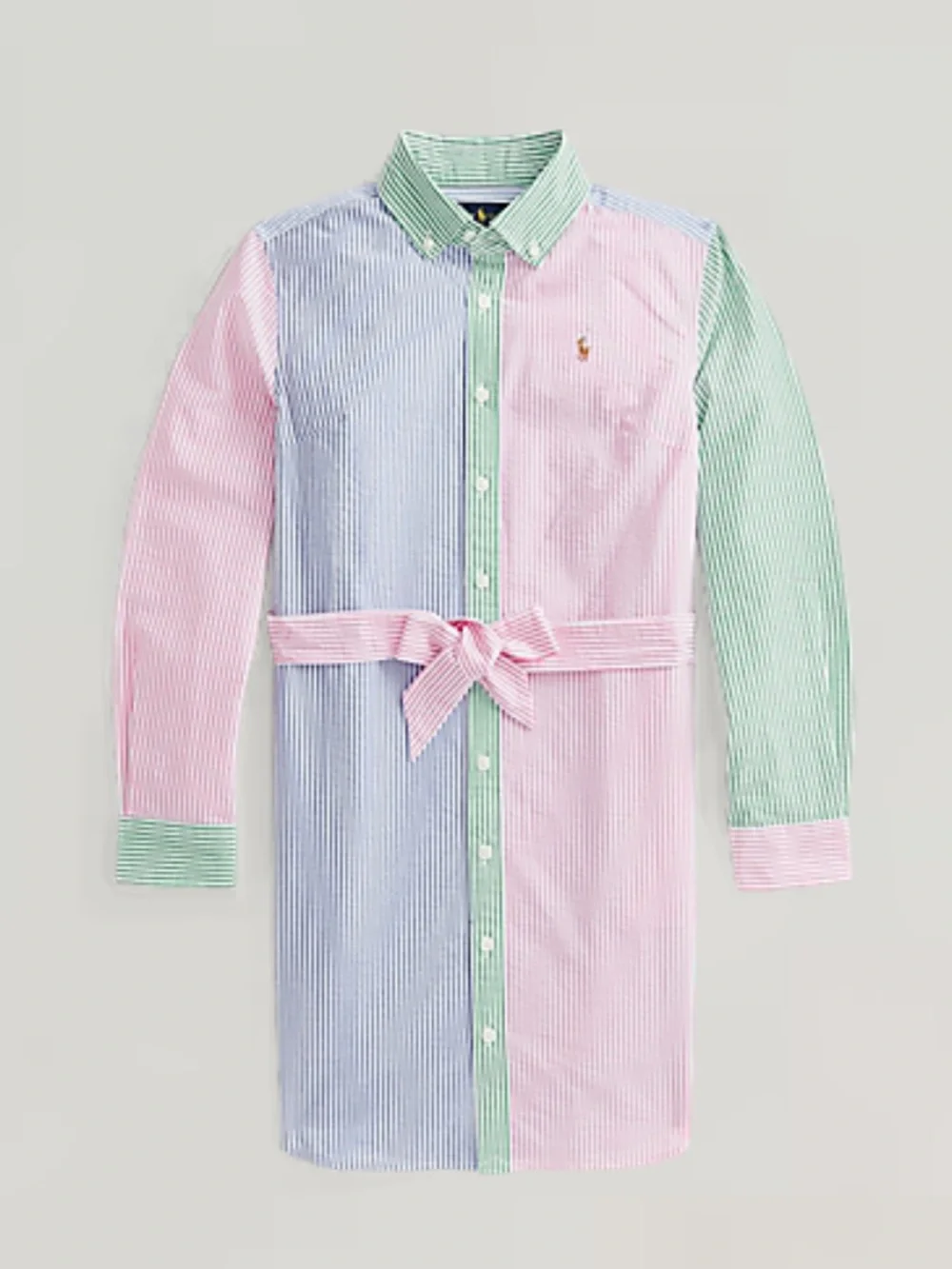 Ralph Lauren Girls Seersucker Shirt Dress Colorblock Stripe Button Front Size 16